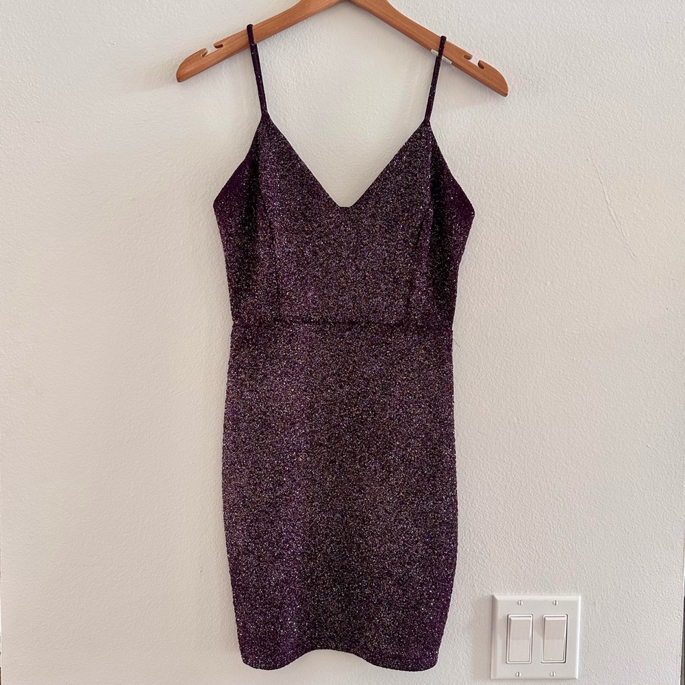 Windsor Purple Glitter Bodycon Mini Dress | Size Small Sparkly Cocktail Dress